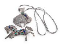 Navajo Sterling Silver Horse and Buffalo Pins / Pendants, with Inlay