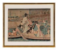 A Japanese Woodblock Print Depicting Geishas