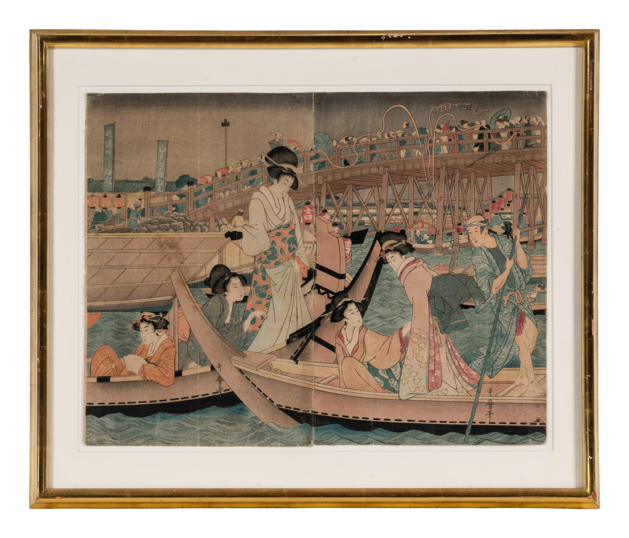 A Japanese Woodblock Print Depicting Geishas