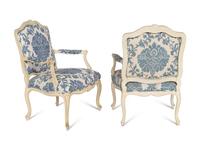 A Pair of Louis XV Style White-Painted Fauteuils