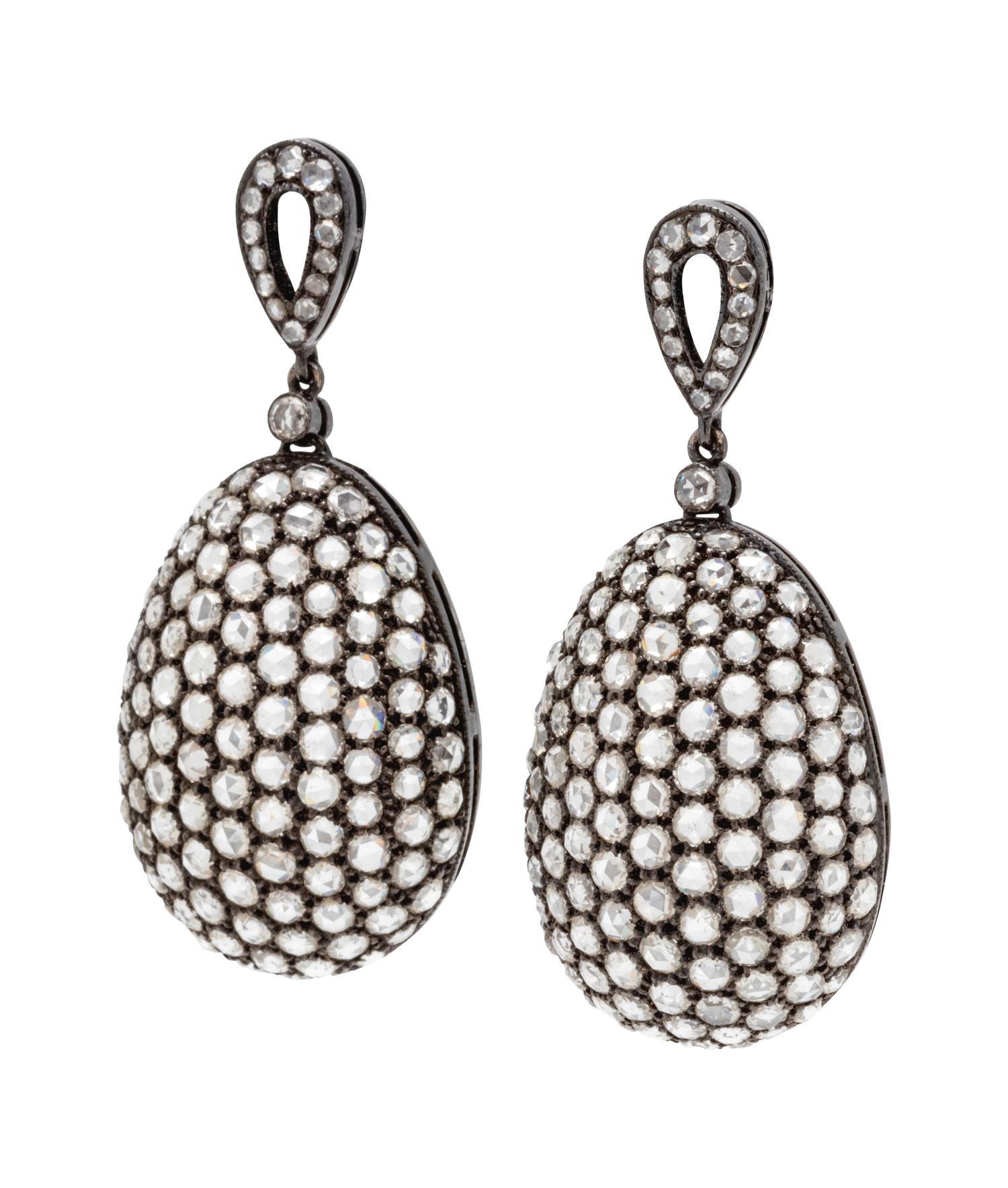 A Pair of 18 Karat Blackened Gold and Diamond Earrings,