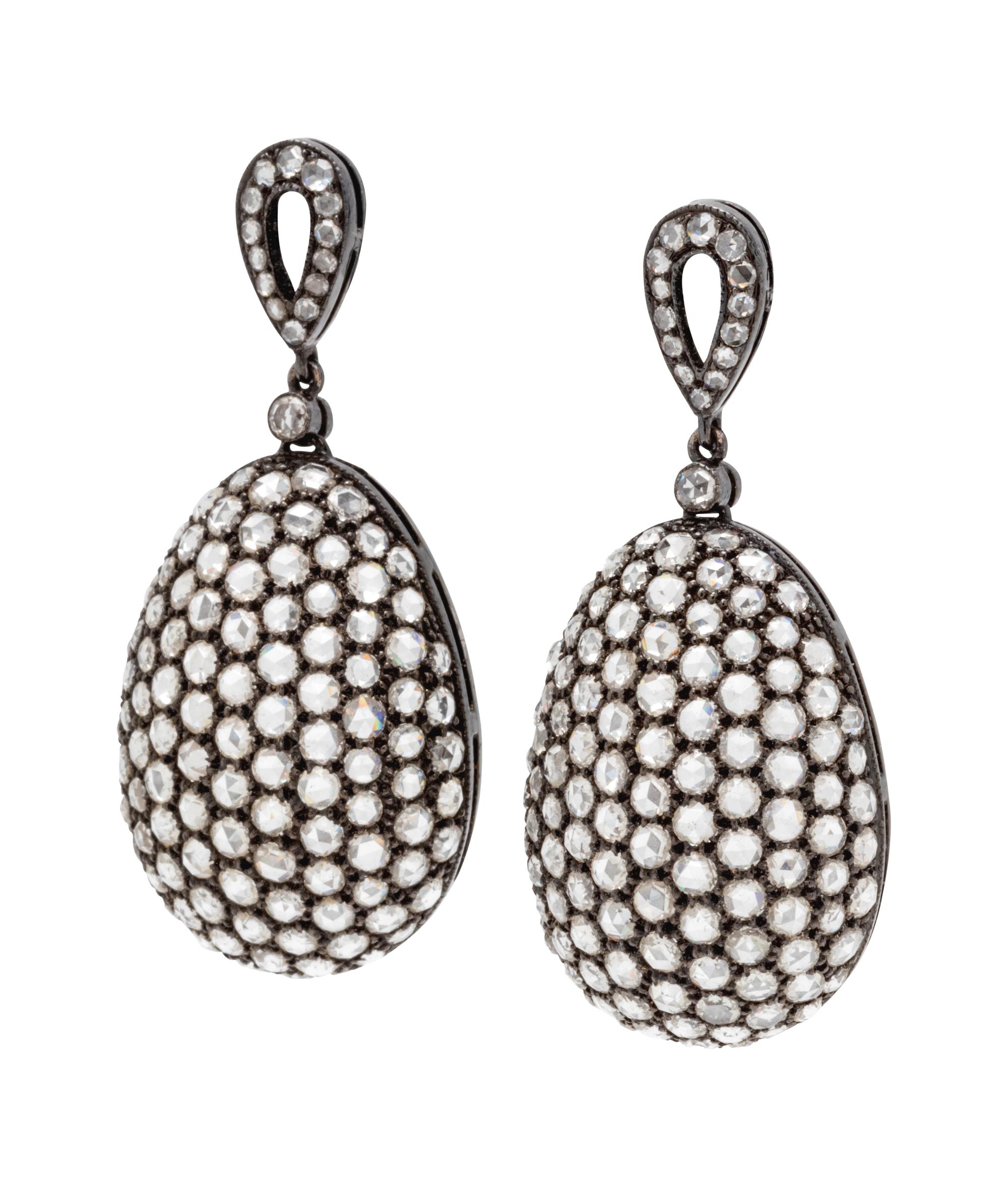 A Pair of 18 Karat Blackened Gold and Diamond Earrings,