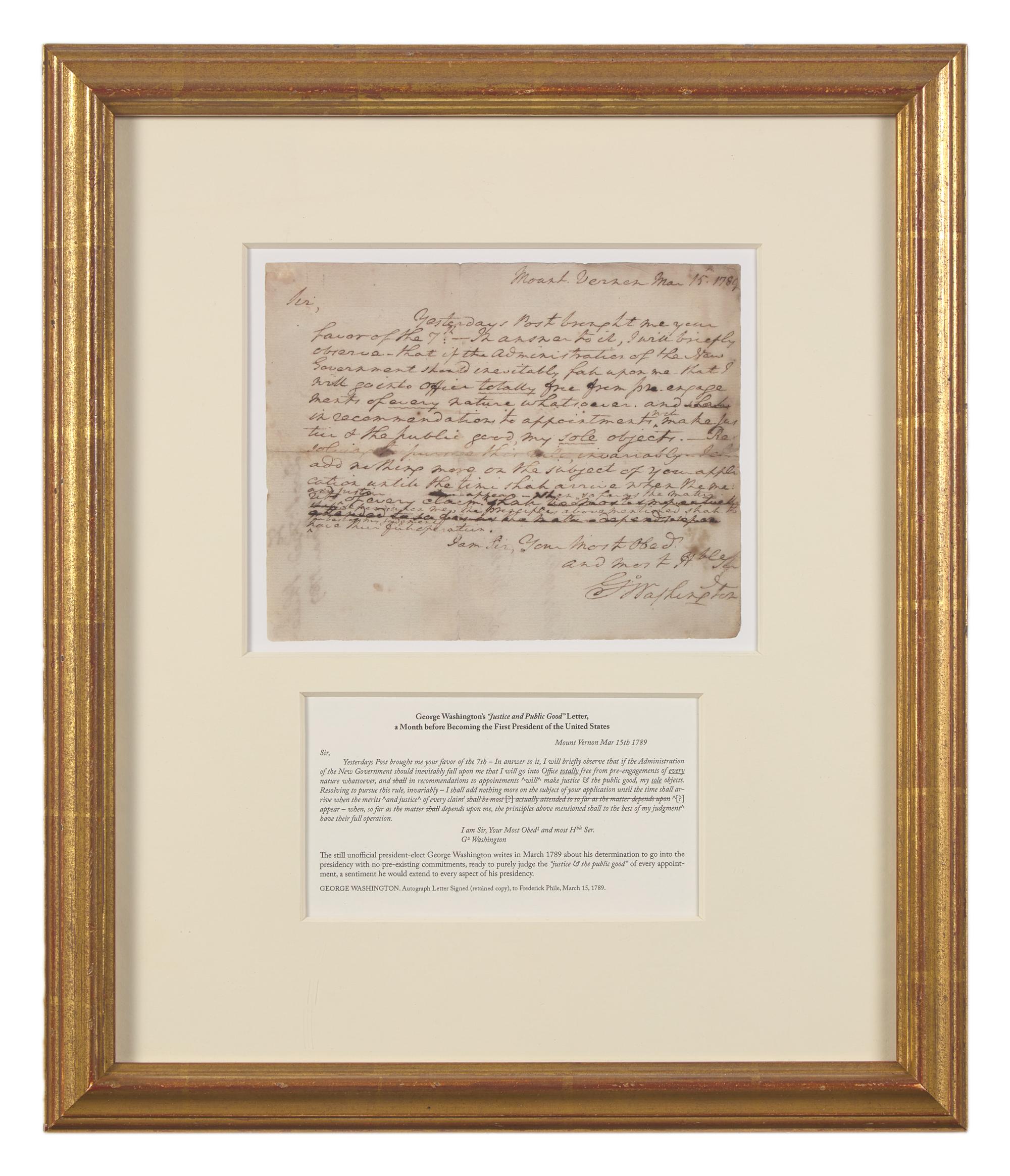 [Washington, George] Washington, George. Autograph Letter, signed