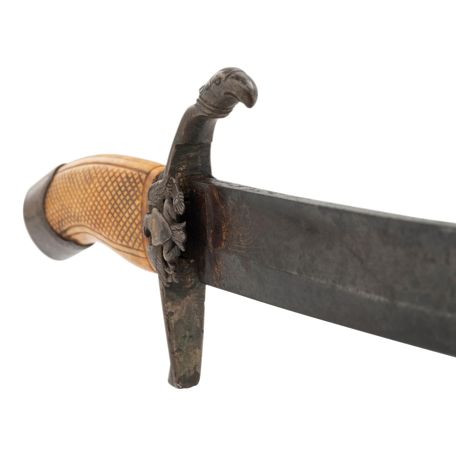Philadelphia Style Silver Hilted Officer's Saber with Eagle Head Quillon S-Guard and Silver Washed Copper Scabbard