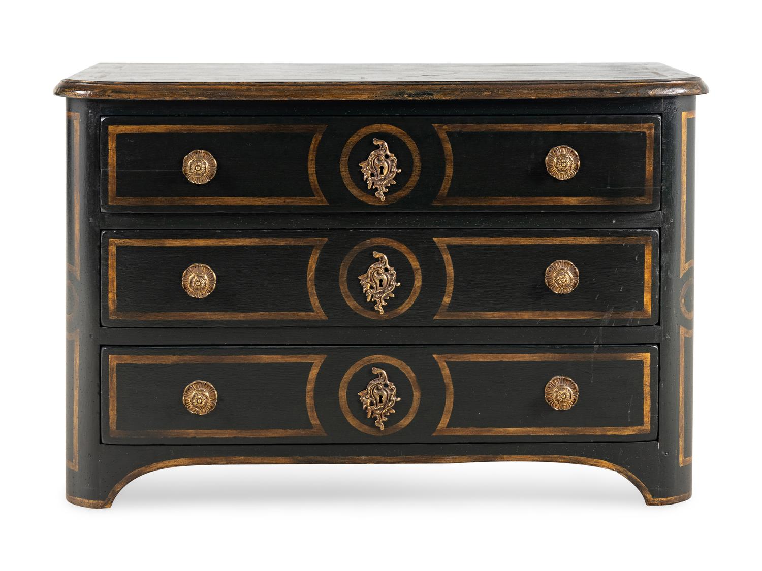 A Régence Style Black and Gold-Painted Commode
