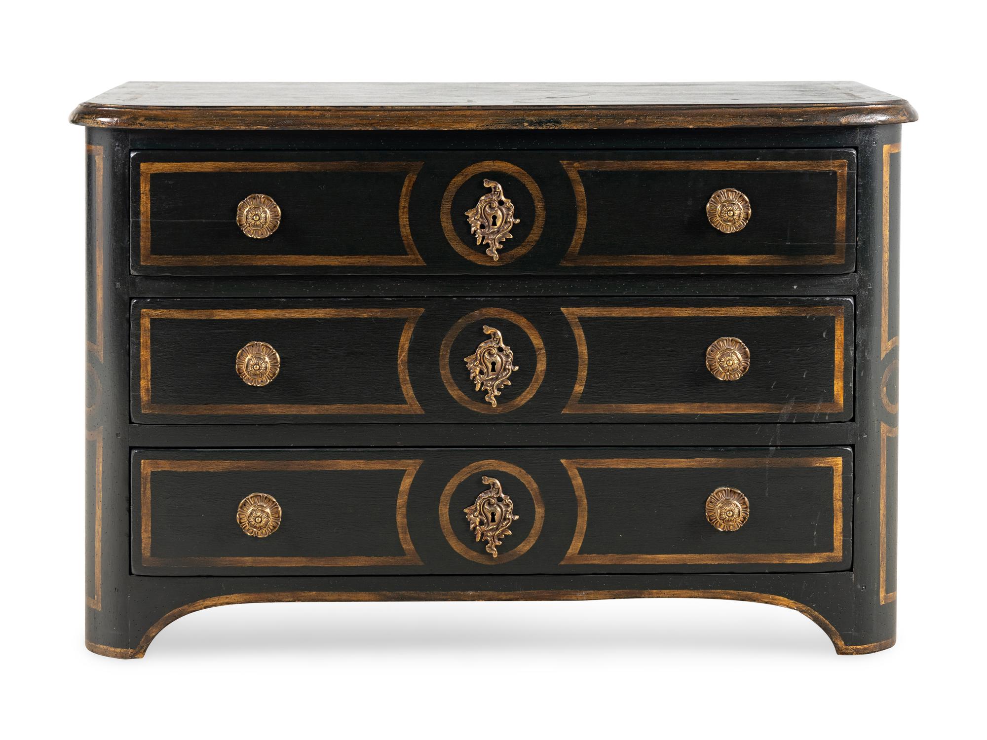 A Régence Style Black and Gold-Painted Commode