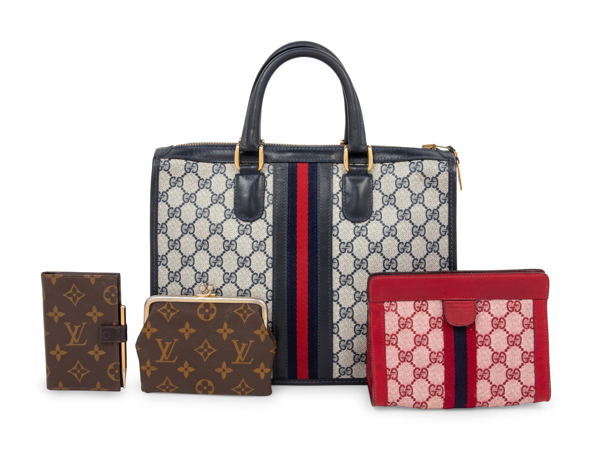 Four Designer Wallets & Bags: Two Gucci, Two Louis Vuitton