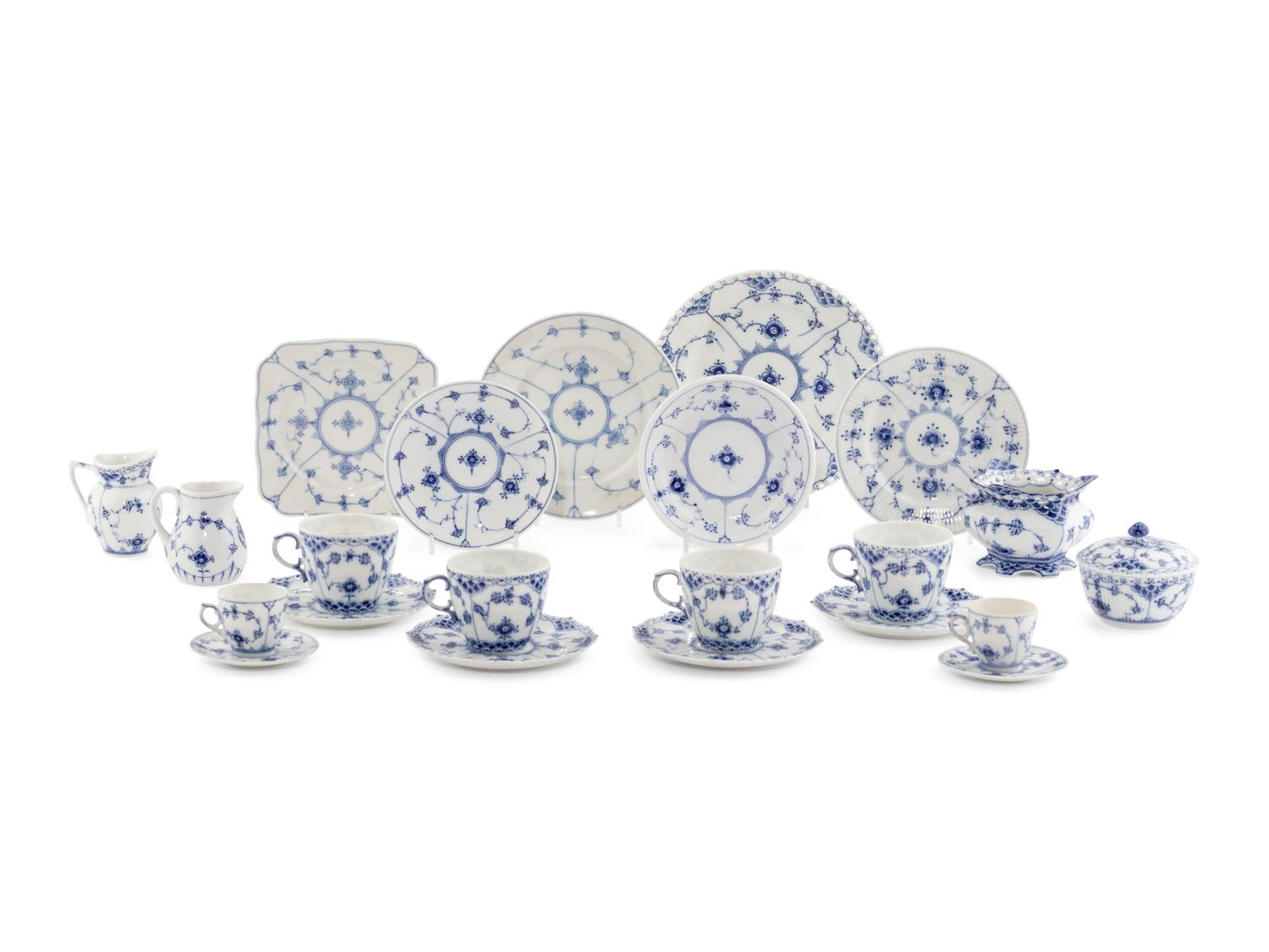 A Royal Copenhagen Blue Fluted Porcelain Tea Service