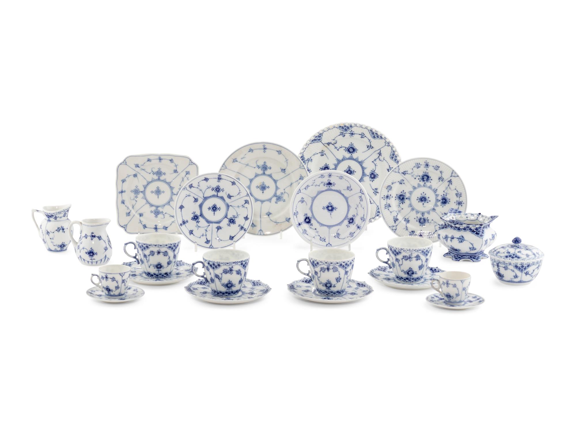 A Royal Copenhagen Blue Fluted Porcelain Tea Service
