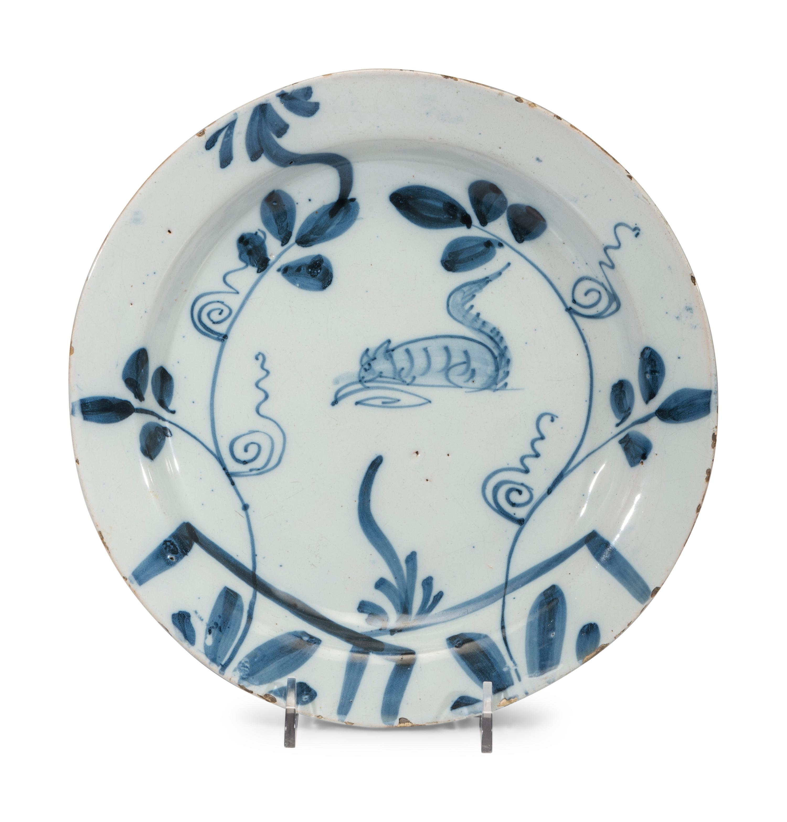 A Dutch Blue and White Glazed Pottery Squirrel Dish