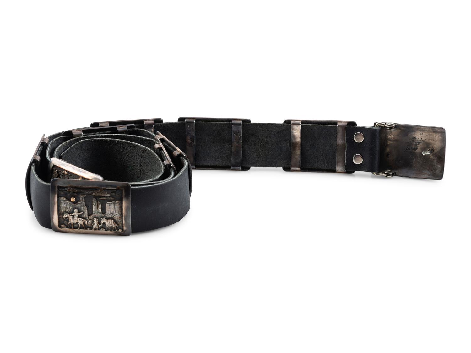 Navajo Sterling Silver Storyteller Concha Belt, with 14K Gold Accents