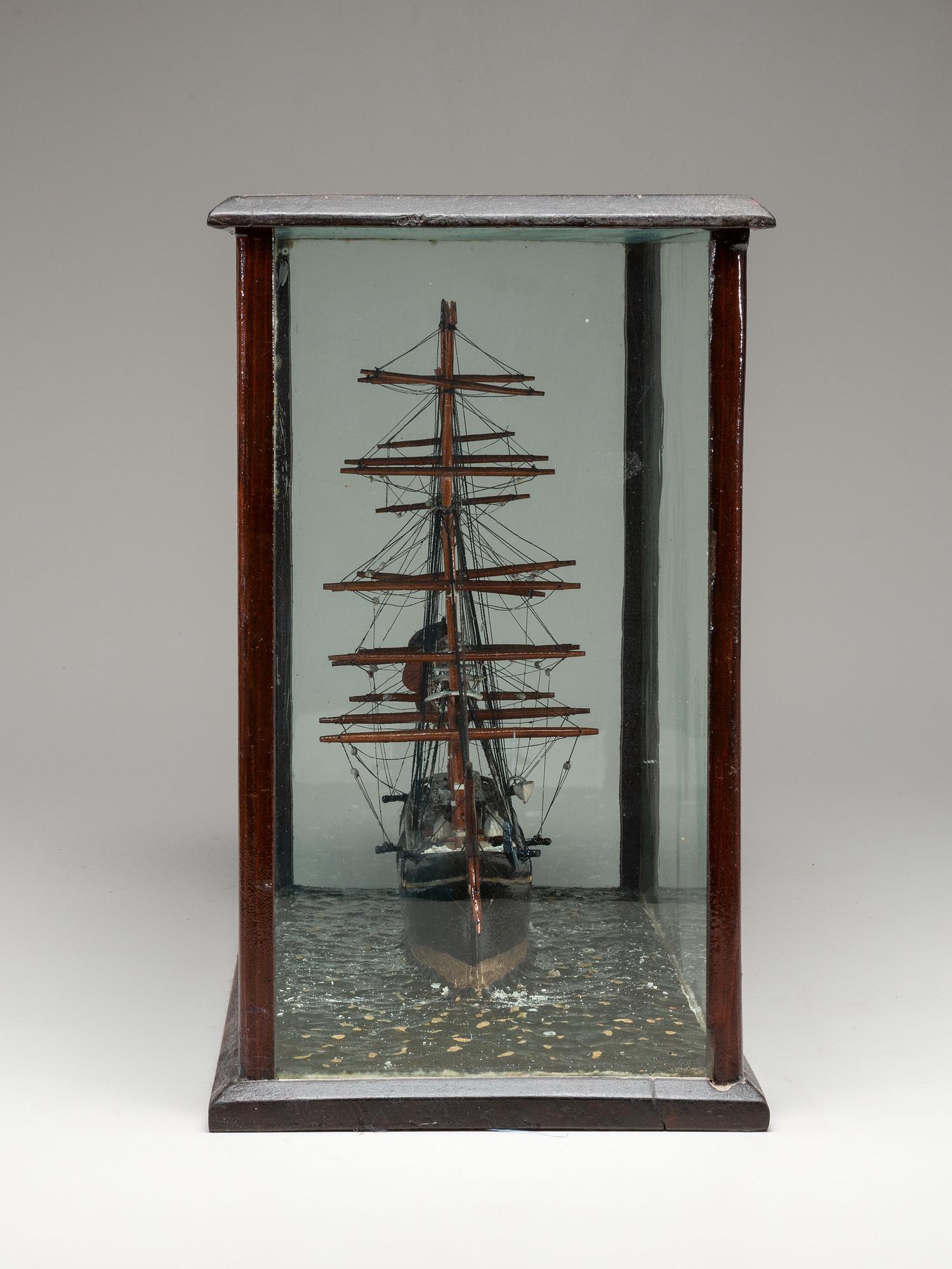 A Cased Painted Ship Diorama