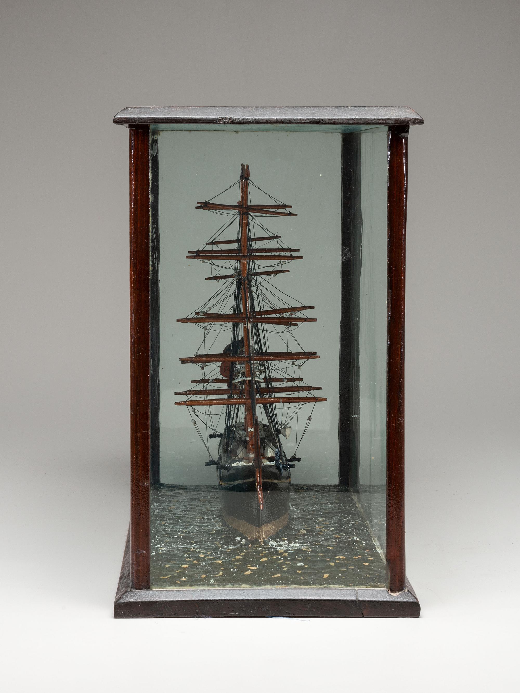 A Cased Painted Ship Diorama