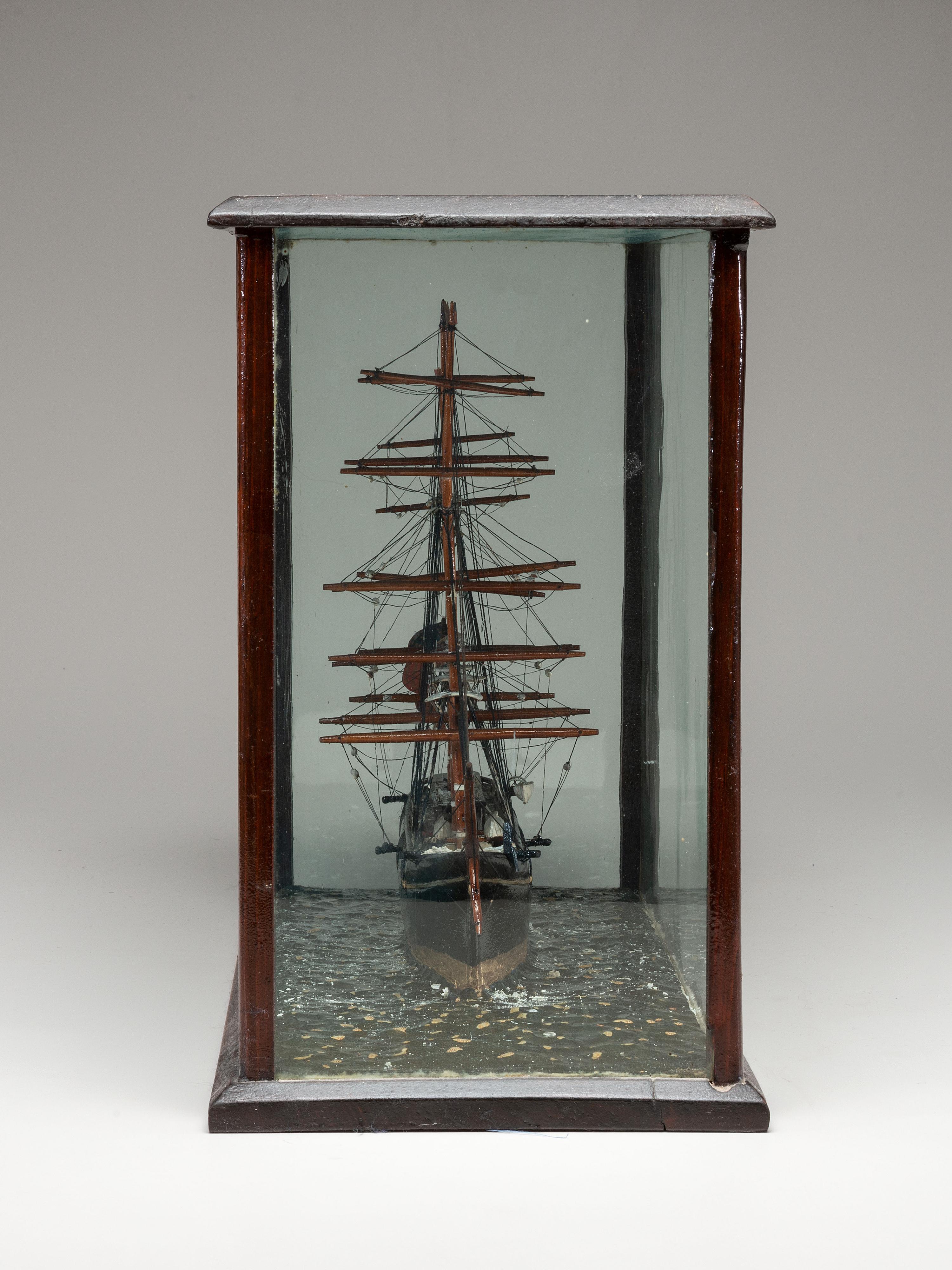 A Cased Painted Ship Diorama