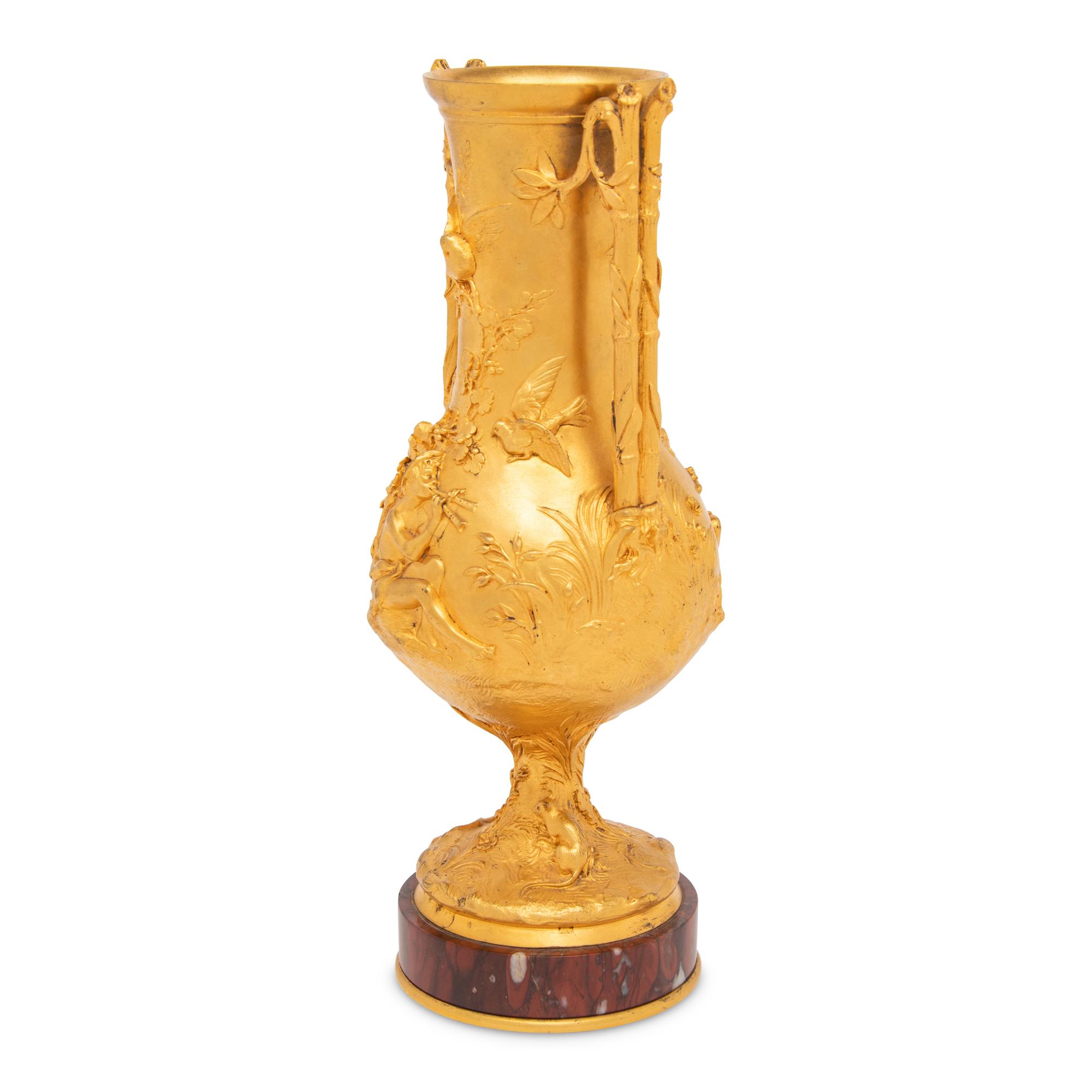 A French Gilt Bronze and Rouge Marble Vase