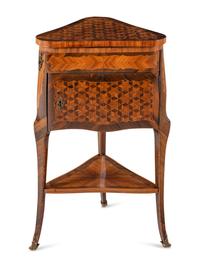 A Louis XV/XVI Transitional Style Parquetry Triangular Poudreuse Mechanique