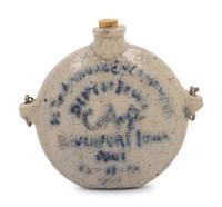 A Cobalt Decorated Stoneware Grand Army of the Republic G.A.R. Flask