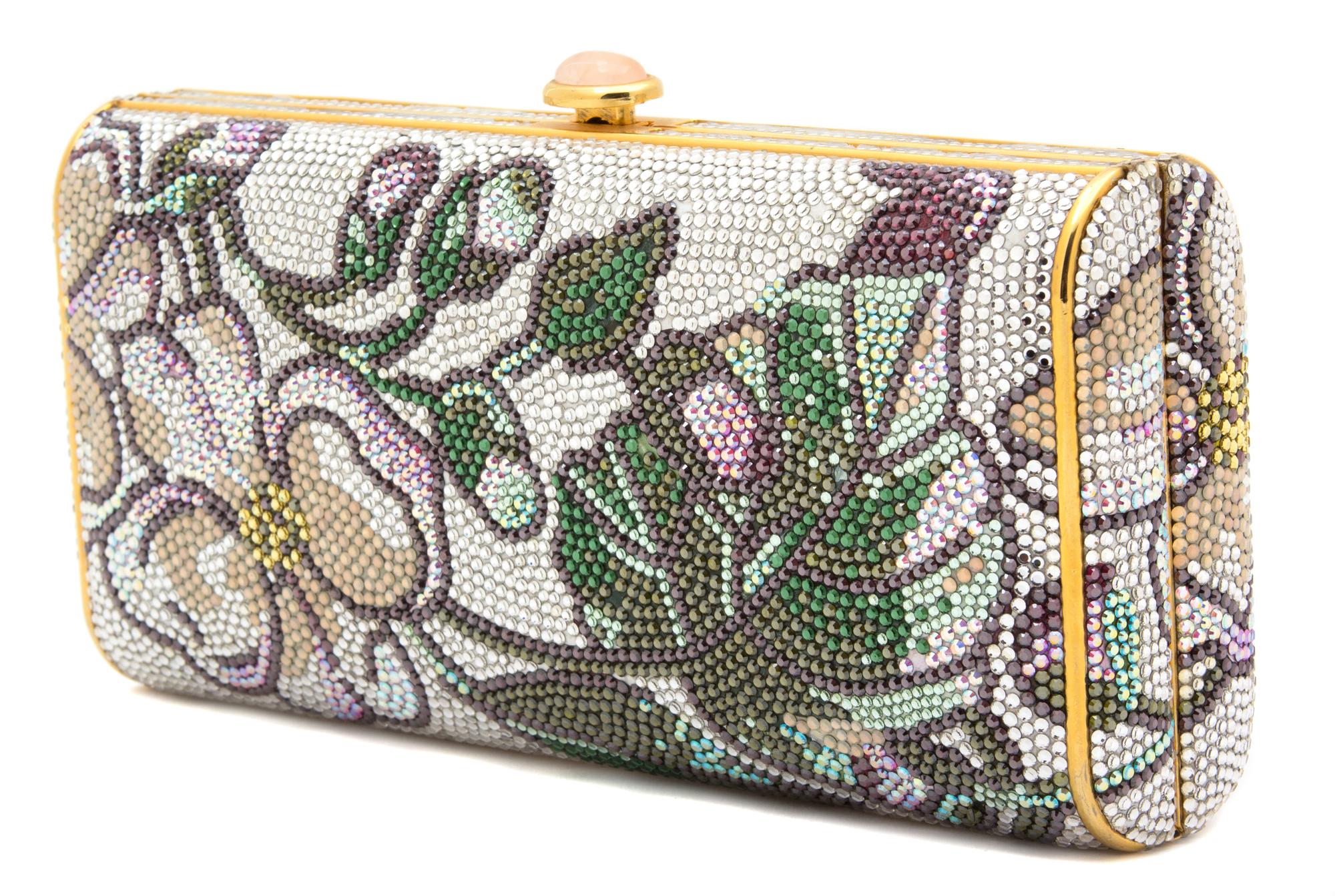 A Judith Leiber Crystal Floral Minaudiere, 7.5" x 4" x 1.5".