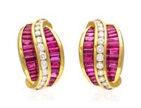 A Pair of 18 Karat Yellow Gold, Ruby and Diamond Earclips, Charles Krypell, 11.80 dwts.