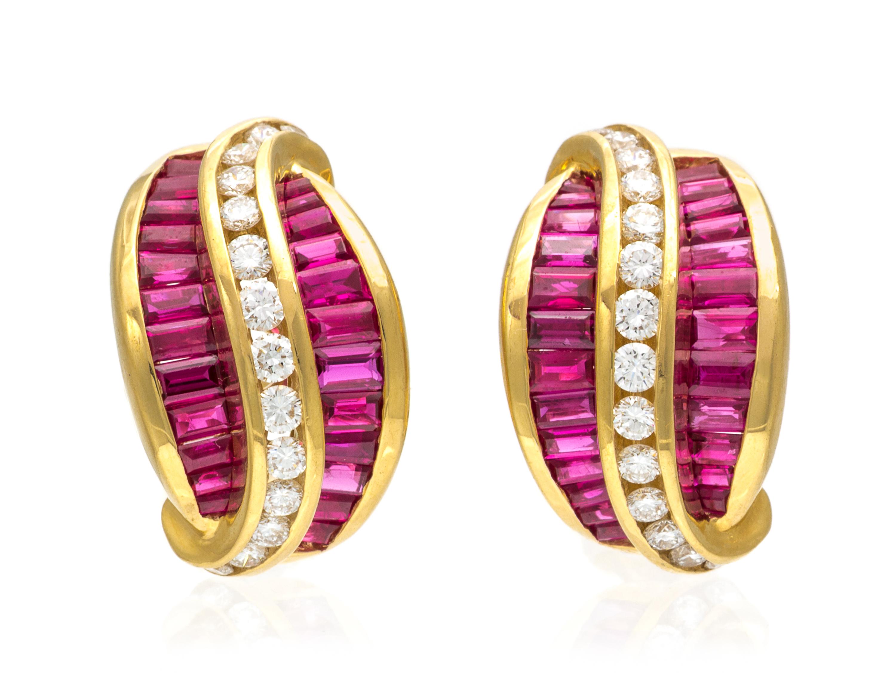 A Pair of 18 Karat Yellow Gold, Ruby and Diamond Earclips, Charles Krypell, 11.80 dwts.