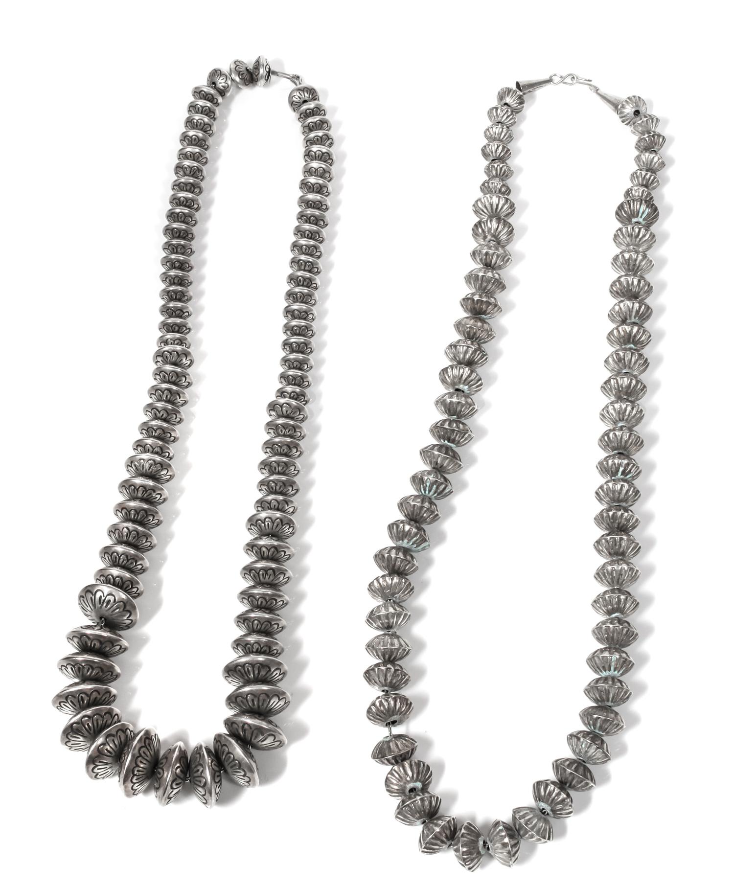 Two Southwestern Silver Bead Necklaces Length of longest 26 inches