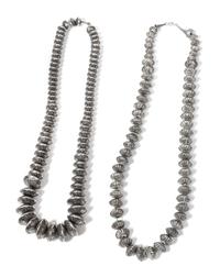 Two Southwestern Silver Bead Necklaces Length of longest 26 inches