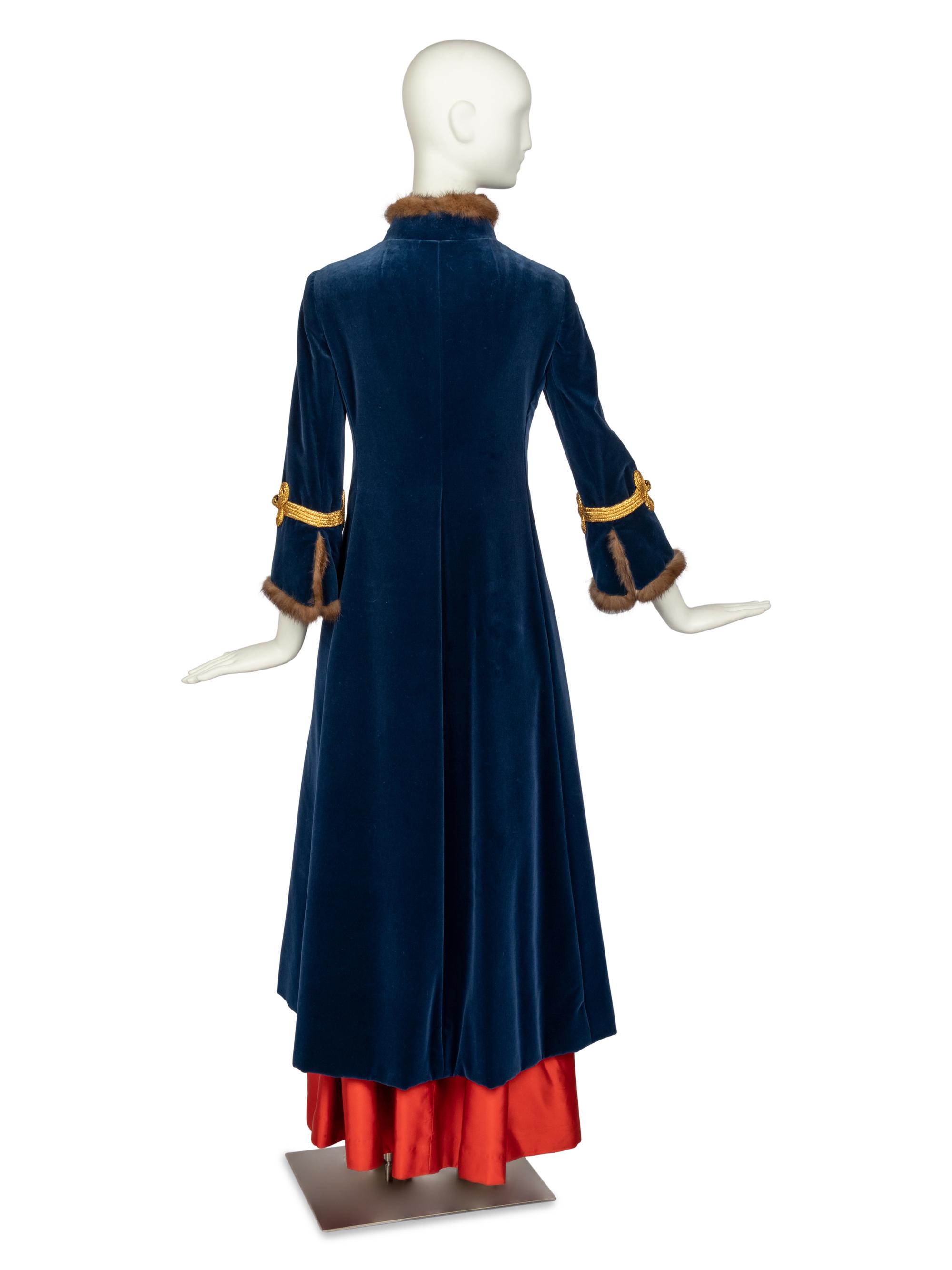 Bill Blass for Maurice Rentner Blue Velvet Coat with Sable Trim, 1968