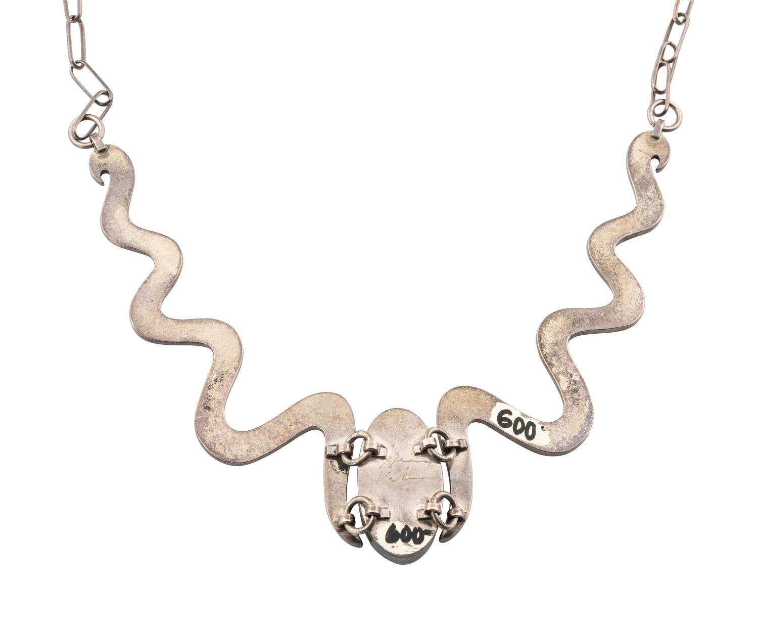 Turquoise and Silver Overlay Snake Necklace