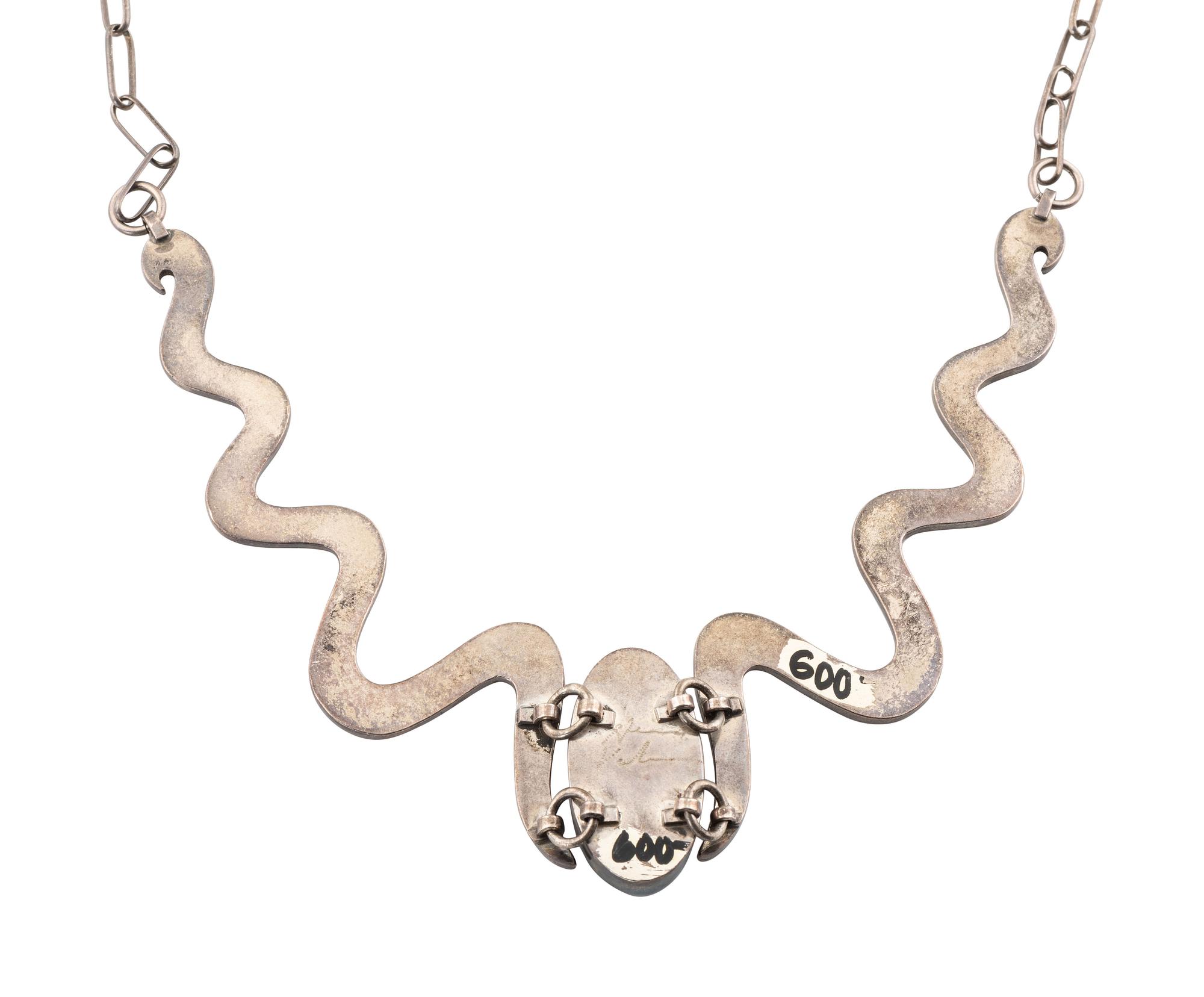 Turquoise and Silver Overlay Snake Necklace