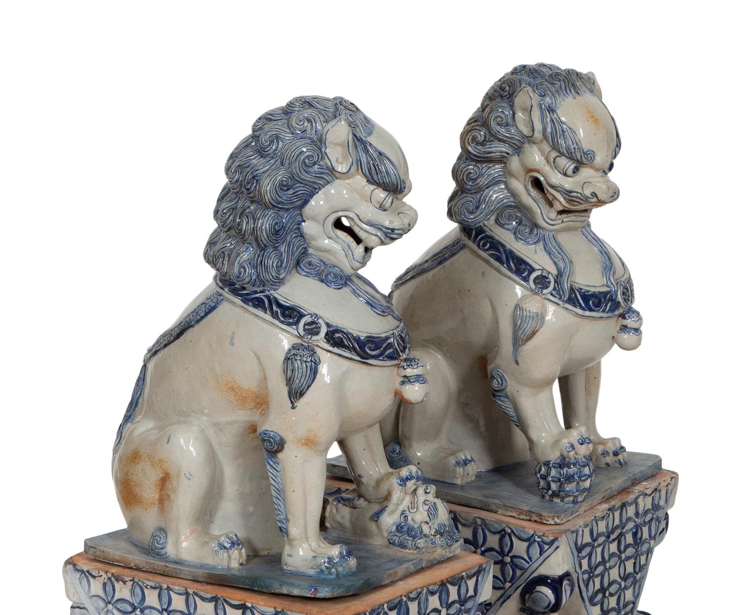 A Pair of Chinese Glazed Ceramic Guardian Lions