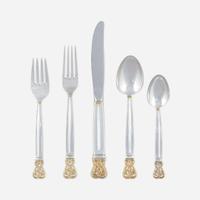 An American Parcel Gilt Sterling Silver Six-Piece Flatware Service for Eighteen Towle Silversmiths, Newburyport, MA, dated 1978