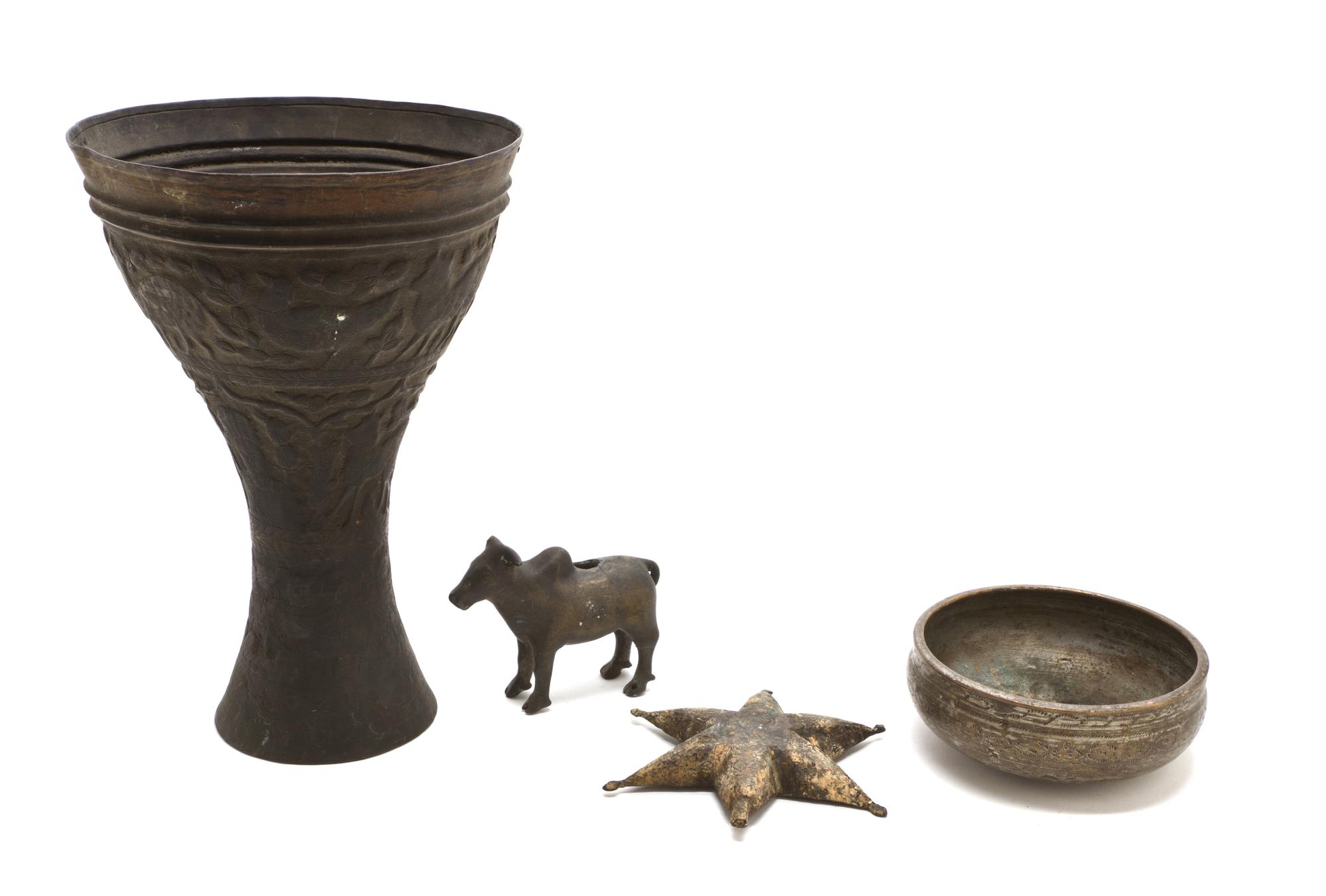 Four Middle Eastern Bronze Vessels, Height of tallest 11 1/2 inches.