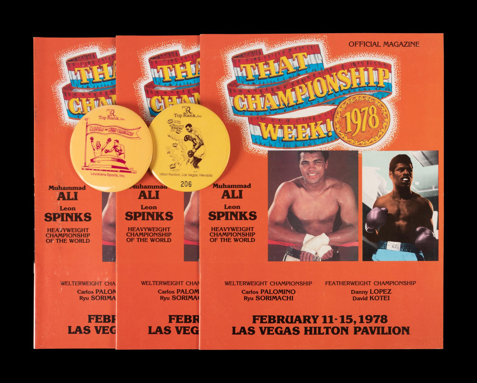 A Group of Muhammad Ali vs. Leon Spinks Championship Fight Items Including Three On Site Programs From February 15, 1978 Bout,