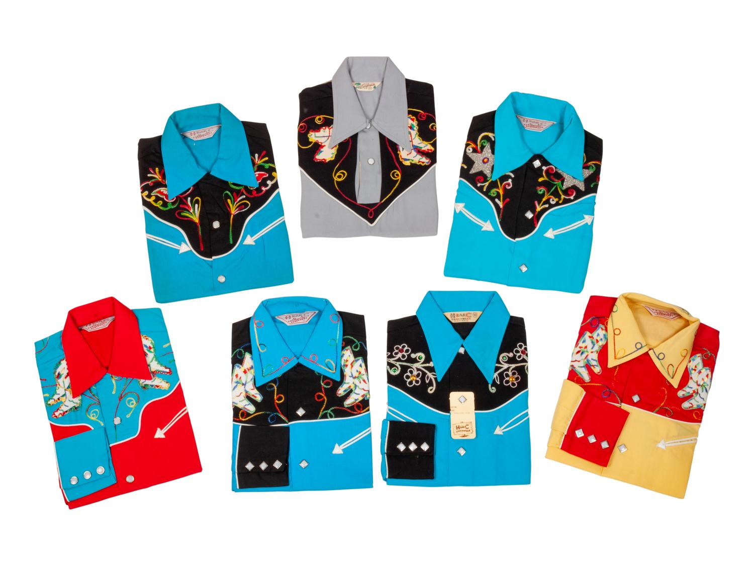 Seven H Bar C Ranchwear Children's Shirts, each embellished with colorful decals and embroidery