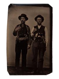 [WESTERN AMERICANA]. Tintype of two heavily armed men, one with rare Merwin, Hulbert & Co. revolver.