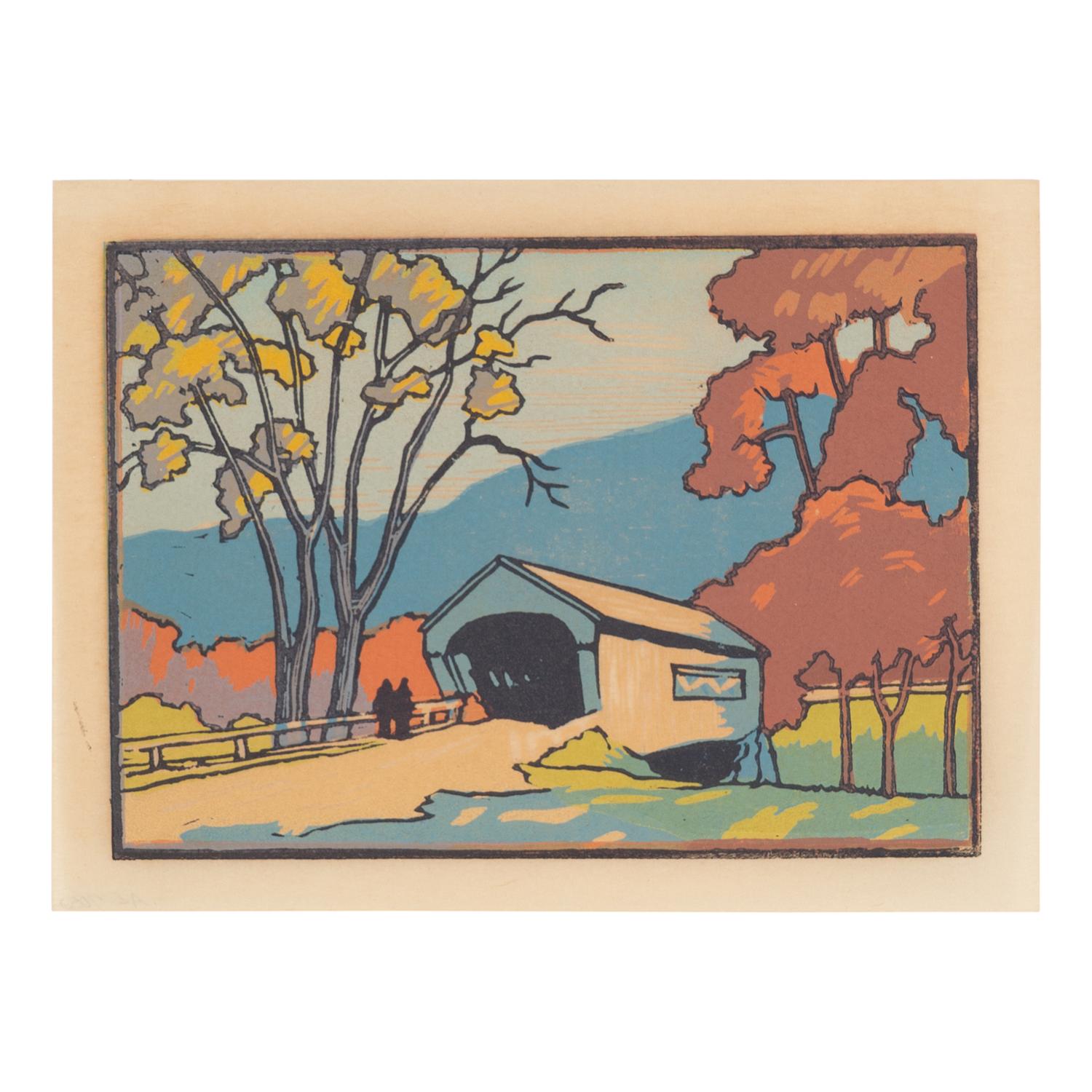 Charles H. Richert (American, 1880-1974) — Cape Cod Windmill and Covered Bridge (two works)