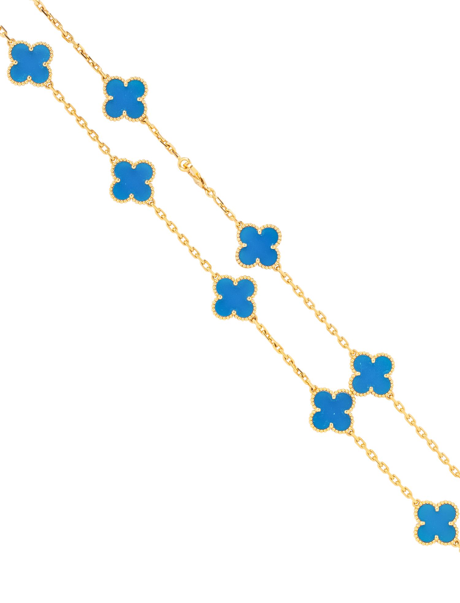 VAN CLEEF AND ARPELS, YELLOW GOLD AND BLUE AGATE 'VINTAGE ALHAMBRA' NECKLACE