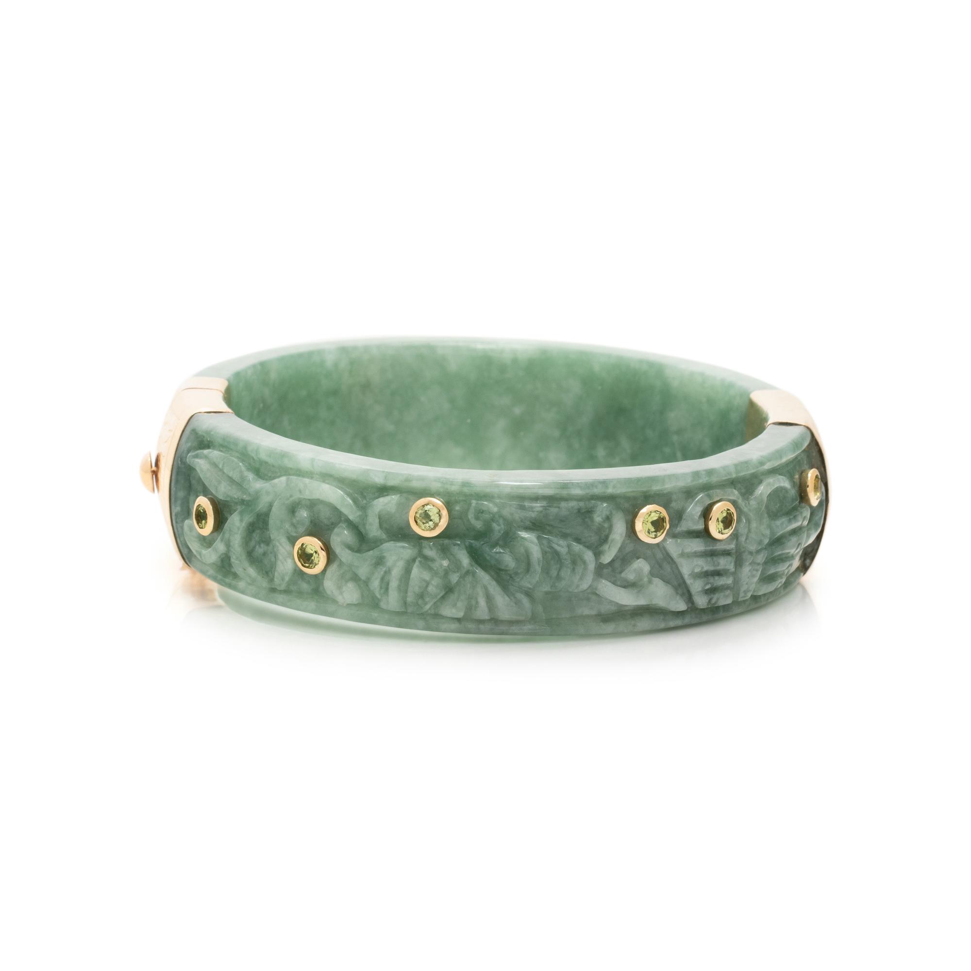 CARVED JADE AND GEMSTONE BANGLE BRACELET