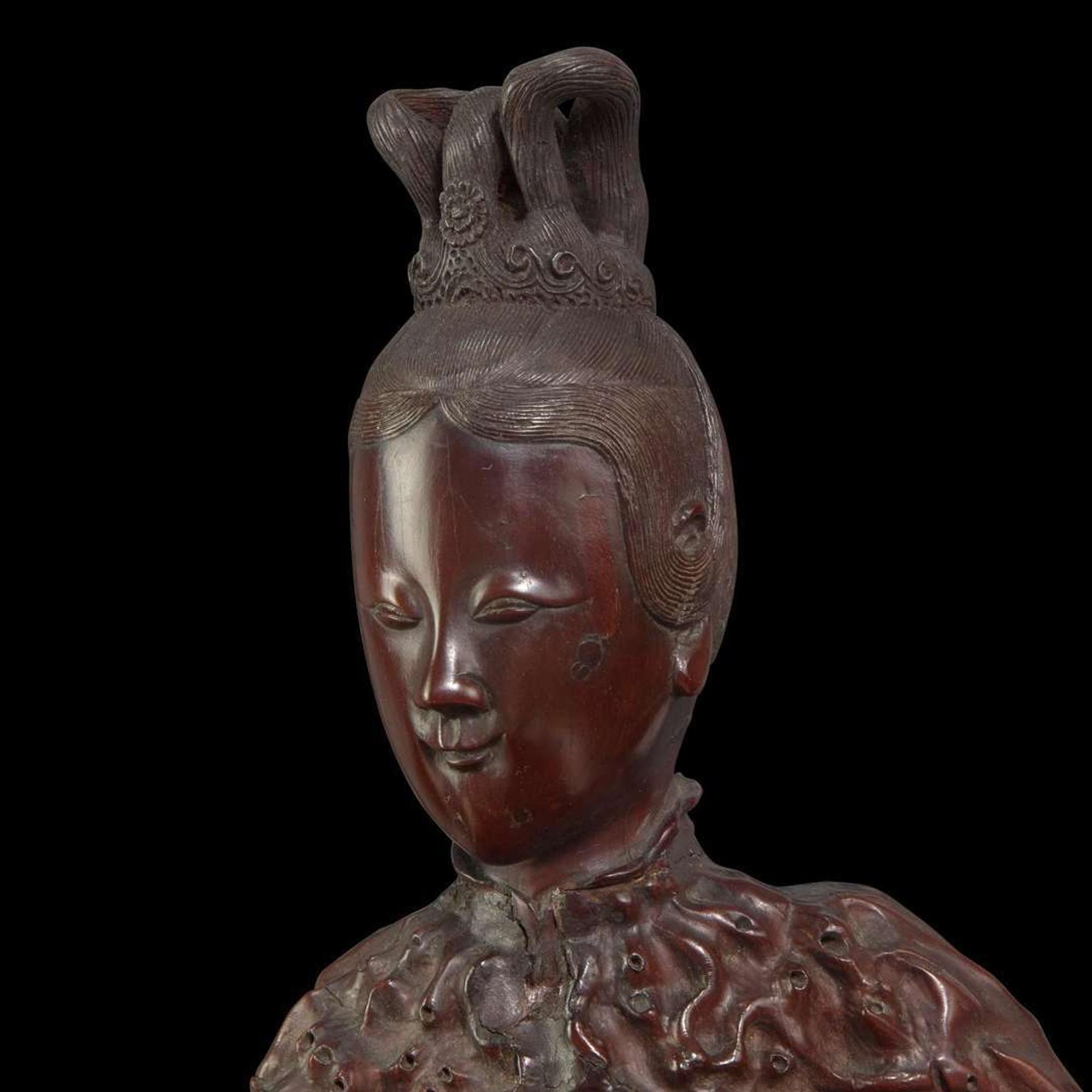 A large Chinese carved rootwood figural group depicting a meiren and monkeys 根雕美人与顽猴 Qing Dynasty ?