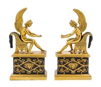 A Pair of Empire Gilt and Patinated Bronze Chenets Height of each 14 1/8 inches. — EARLY 19TH CENTURY