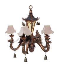 A Chinoiserie Style Polychromed Composition Five-Light Chandelier