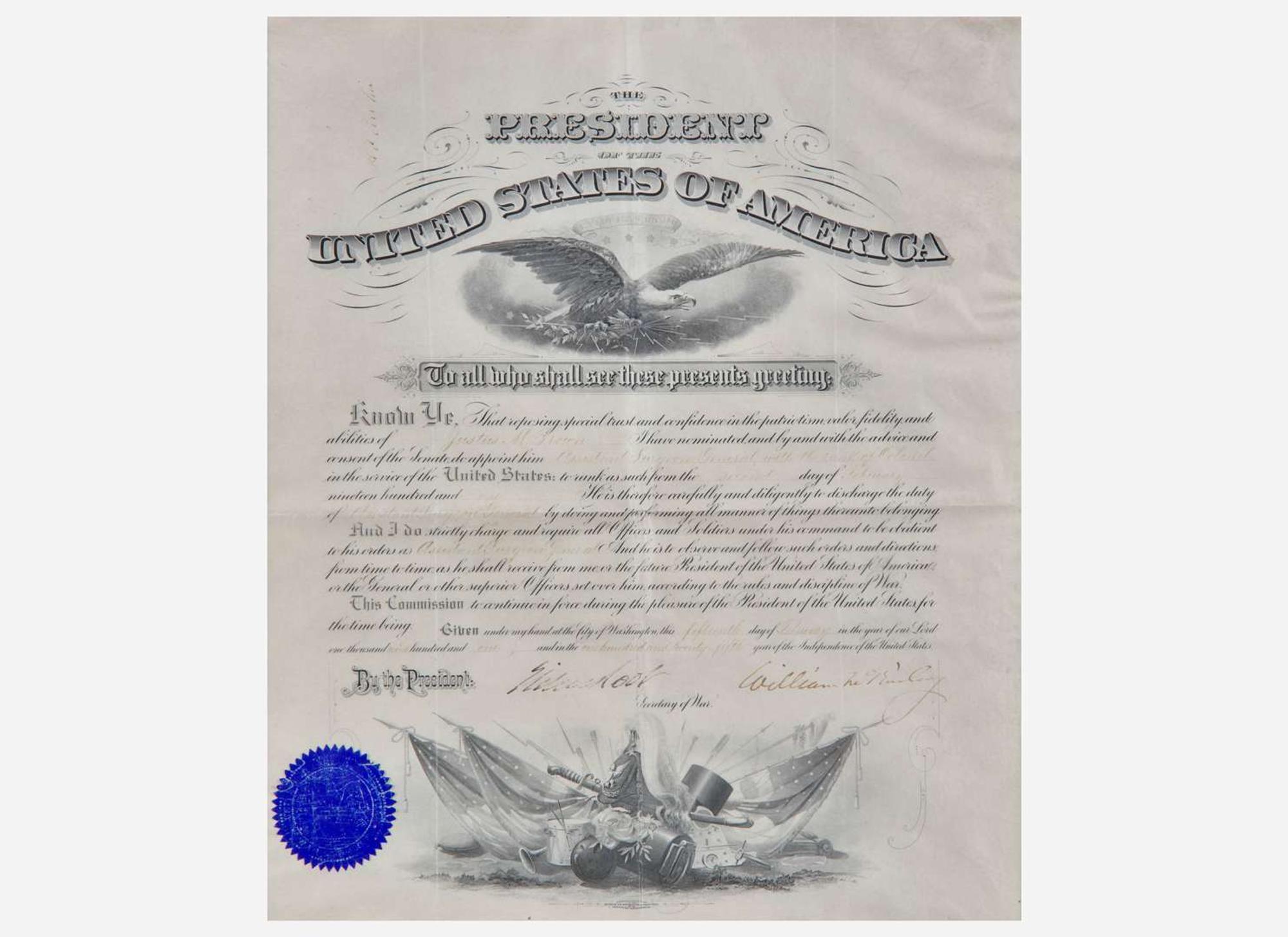 [Presidential] McKinley, William: Partially-Printed Document, signed