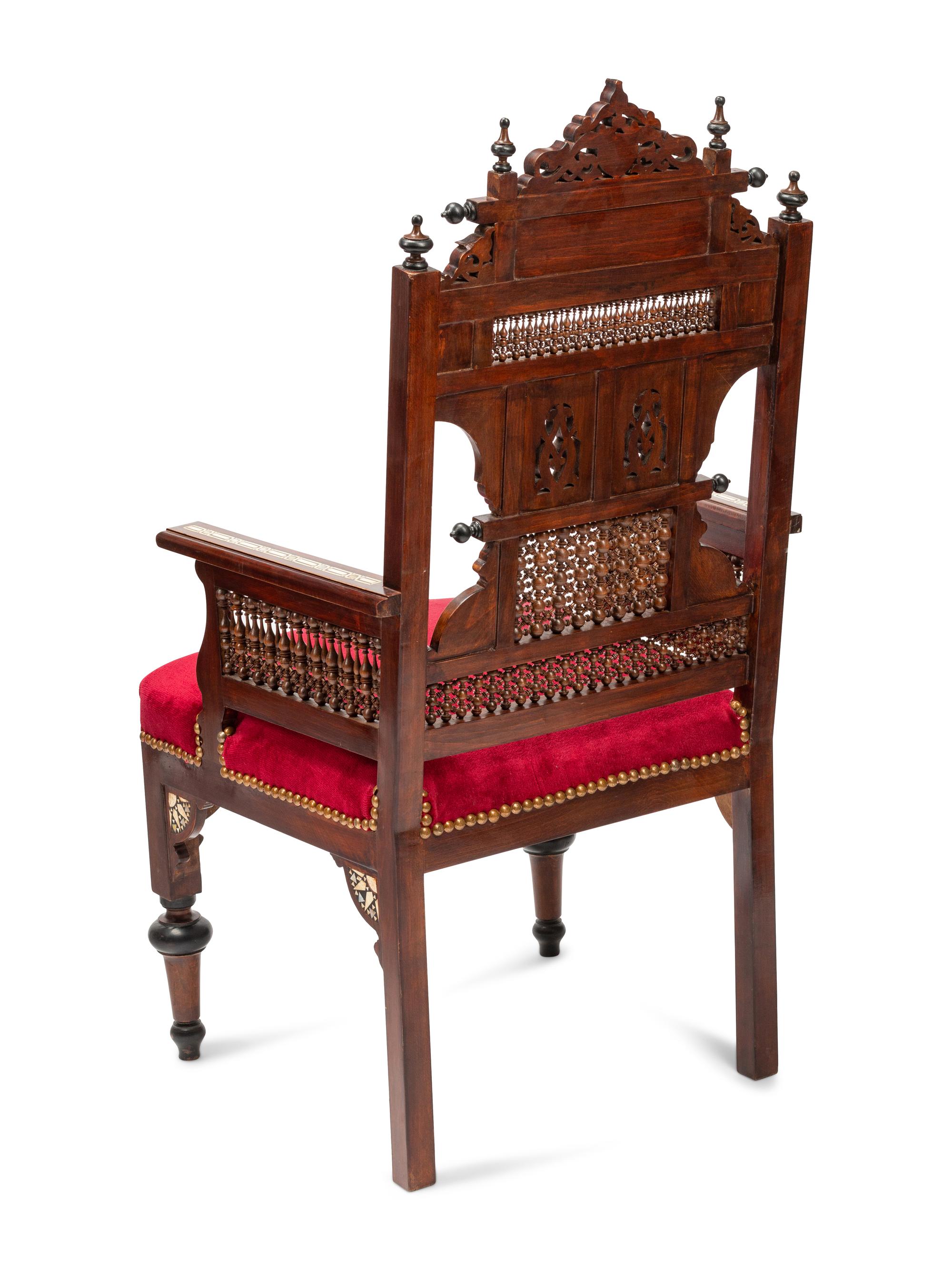 A Set of Four Moorish Style Bone and Mother-of-Pearl Inlaid Armchairs