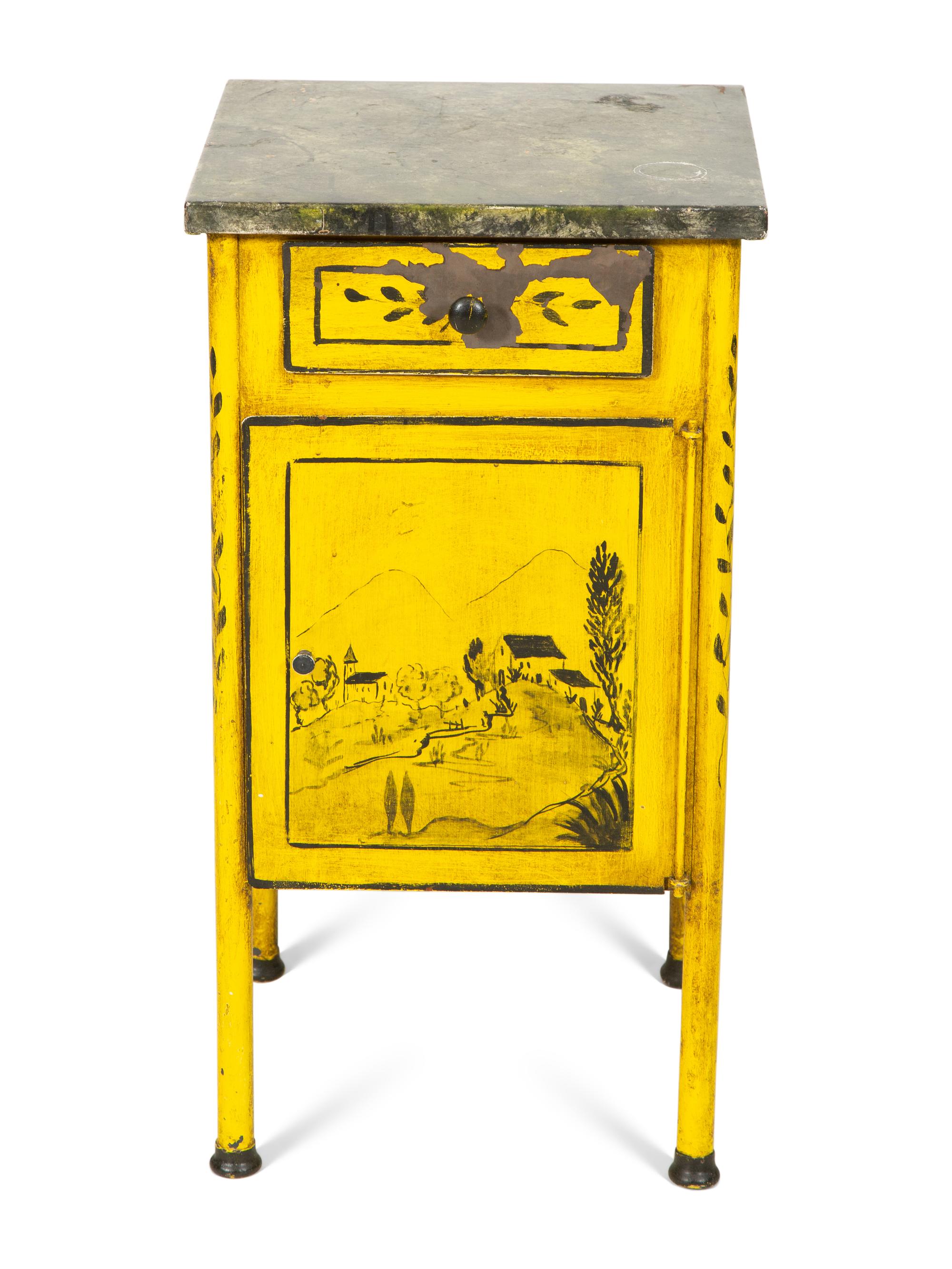 A Diminutive Tole Peinte Stand with Faux Marbled Top