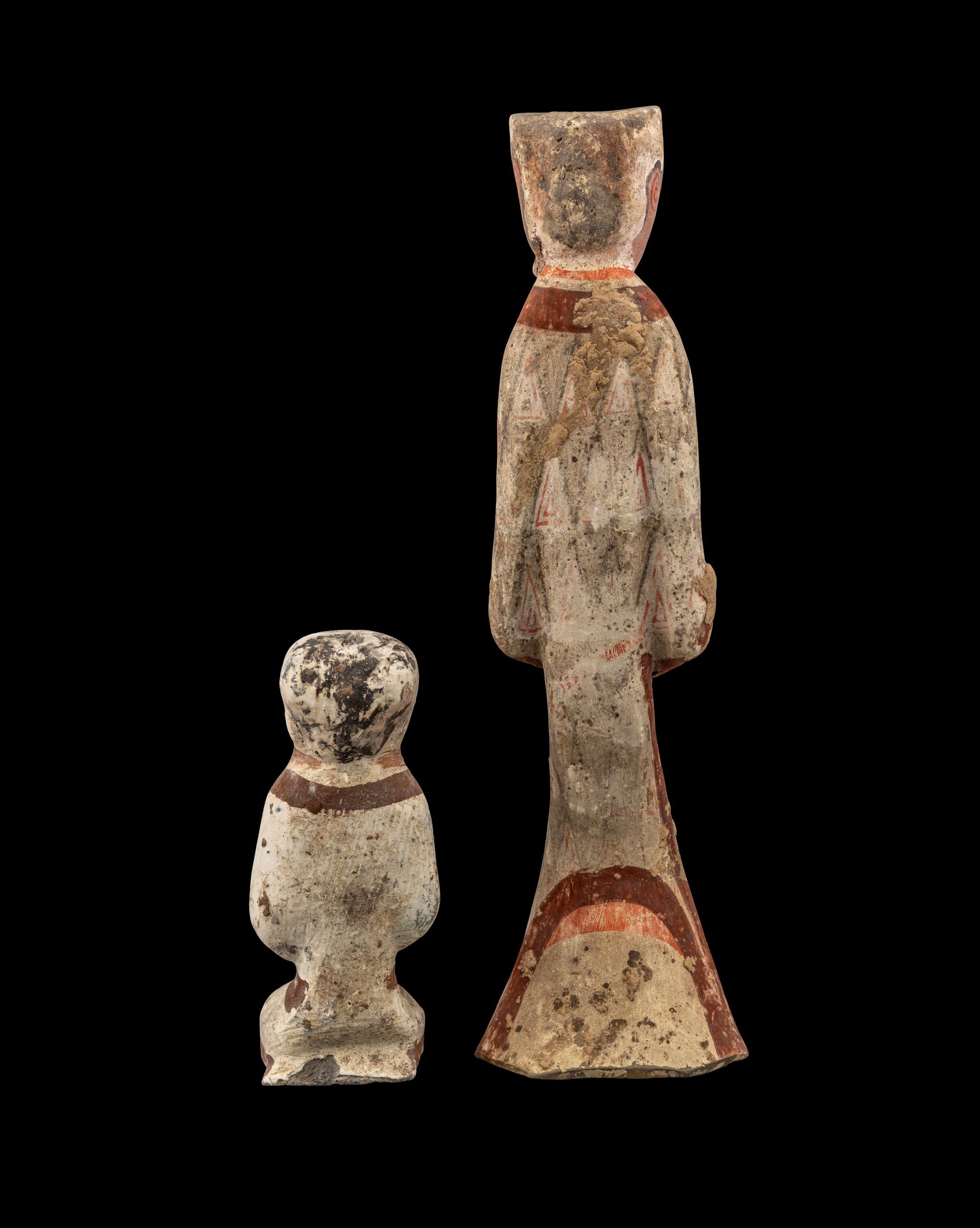 Two Chinese Painted Pottery Figures of Attendants