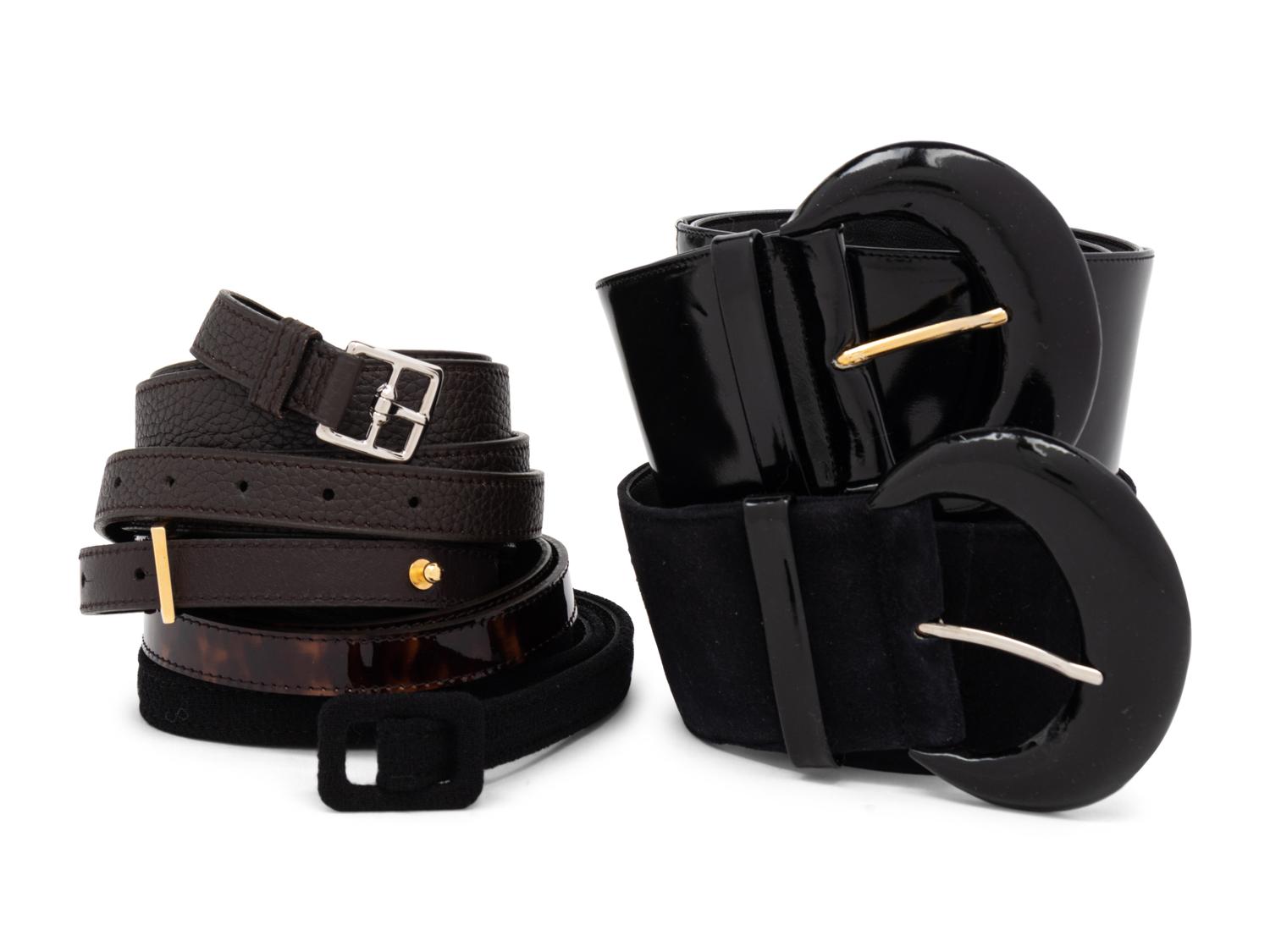 Five Designer Belts: Hermès, Two Charles Jourdan, Carolina Herrera, Oscar de la Renta