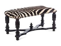 A William IV Ebonized Wood Zebra Hide Upholstered Bench