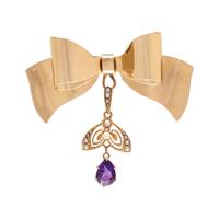 YELLOW GOLD, AMETHYST AND SEED PEARL CONVERTIBLE BOW BROOCH
