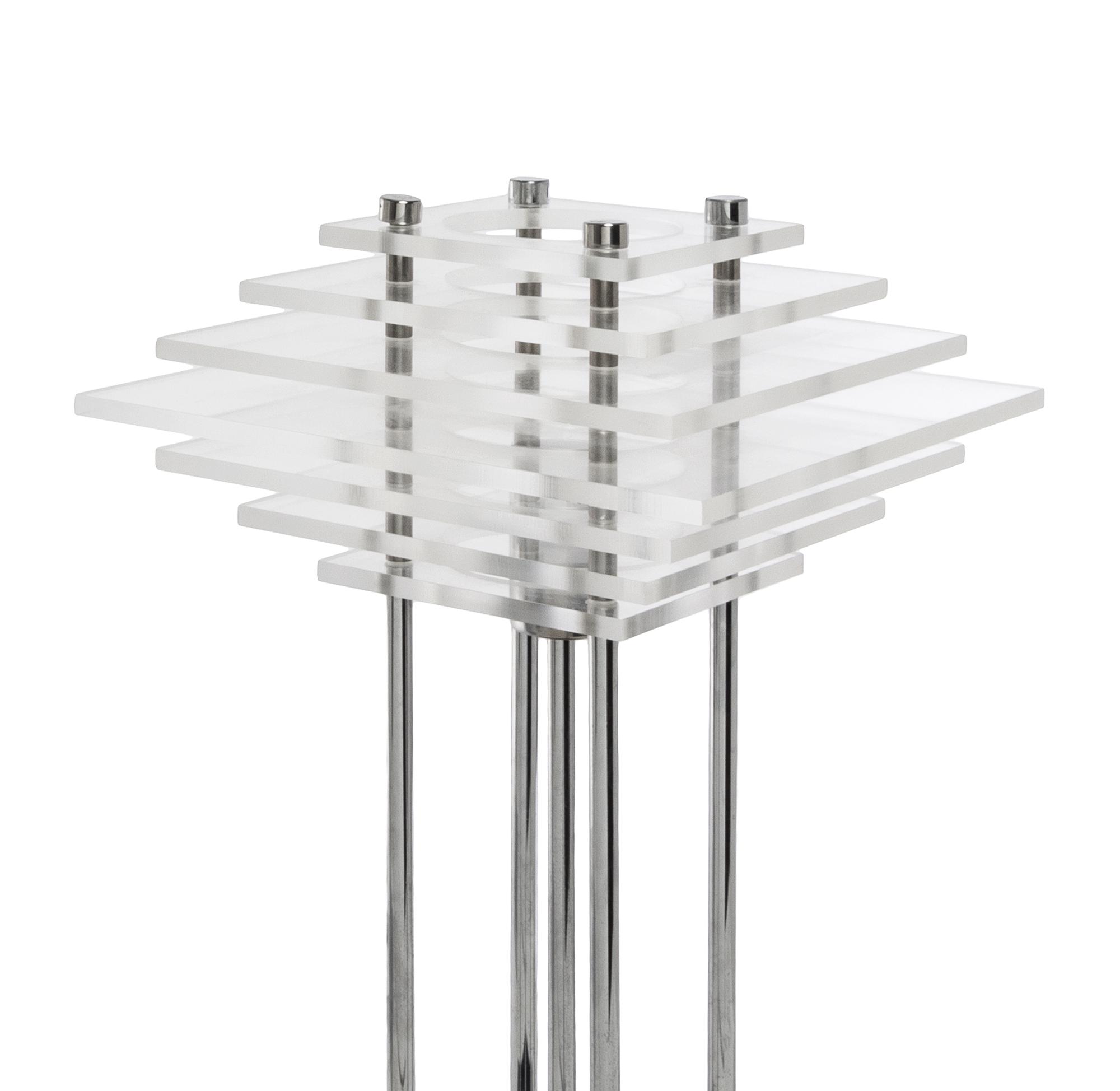 A Pair of Acrylic and Chromed Aluminum Lamps Height overall 20 inches