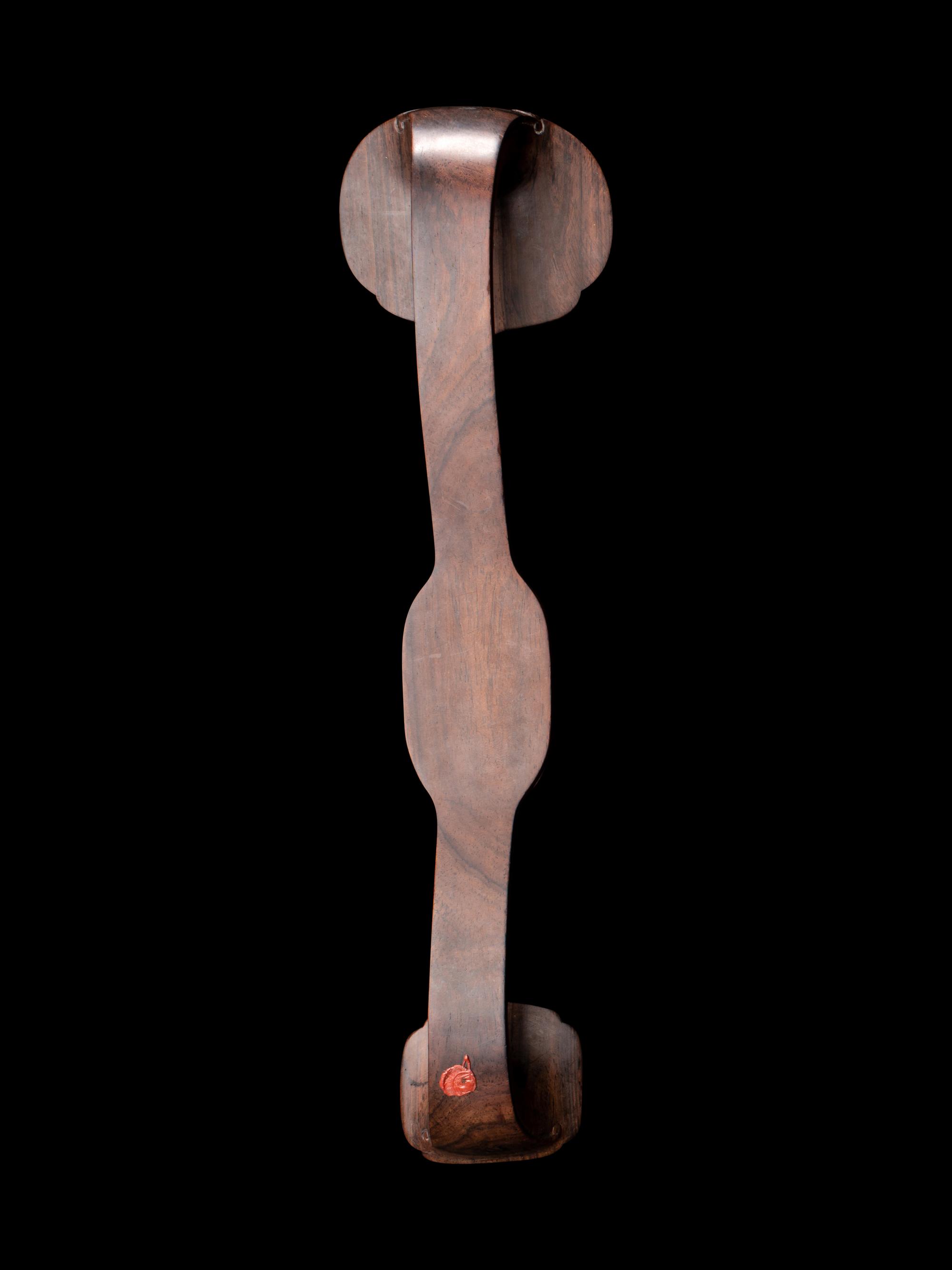 A Pair of Celadon Jade Inset Wood Ruyi Scepters